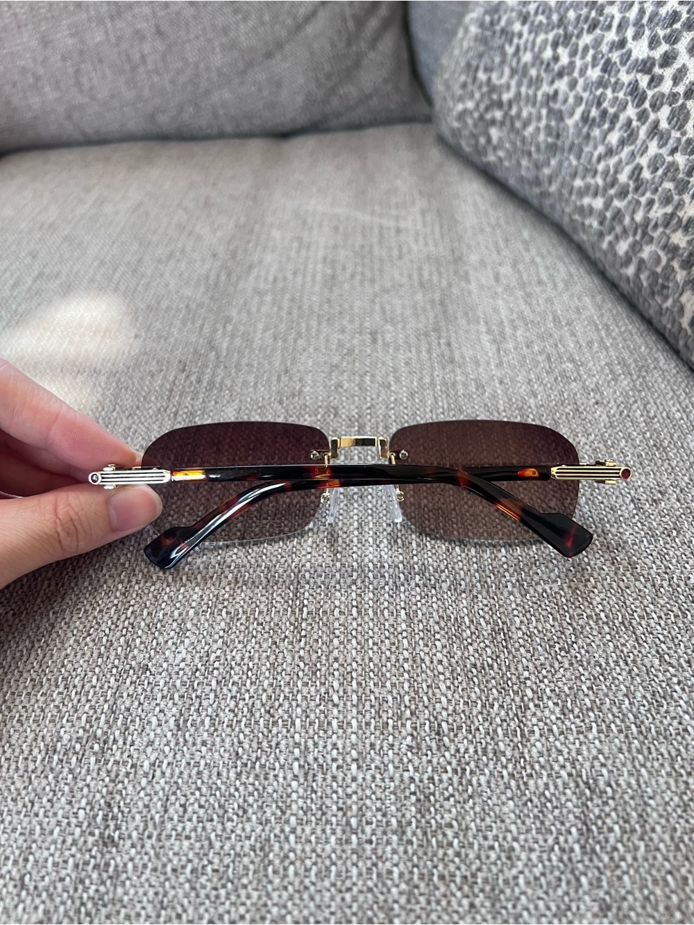 Gucci Rimless Brown Gradient Sunglasses with Gold Hardware - Picture 2 of 7